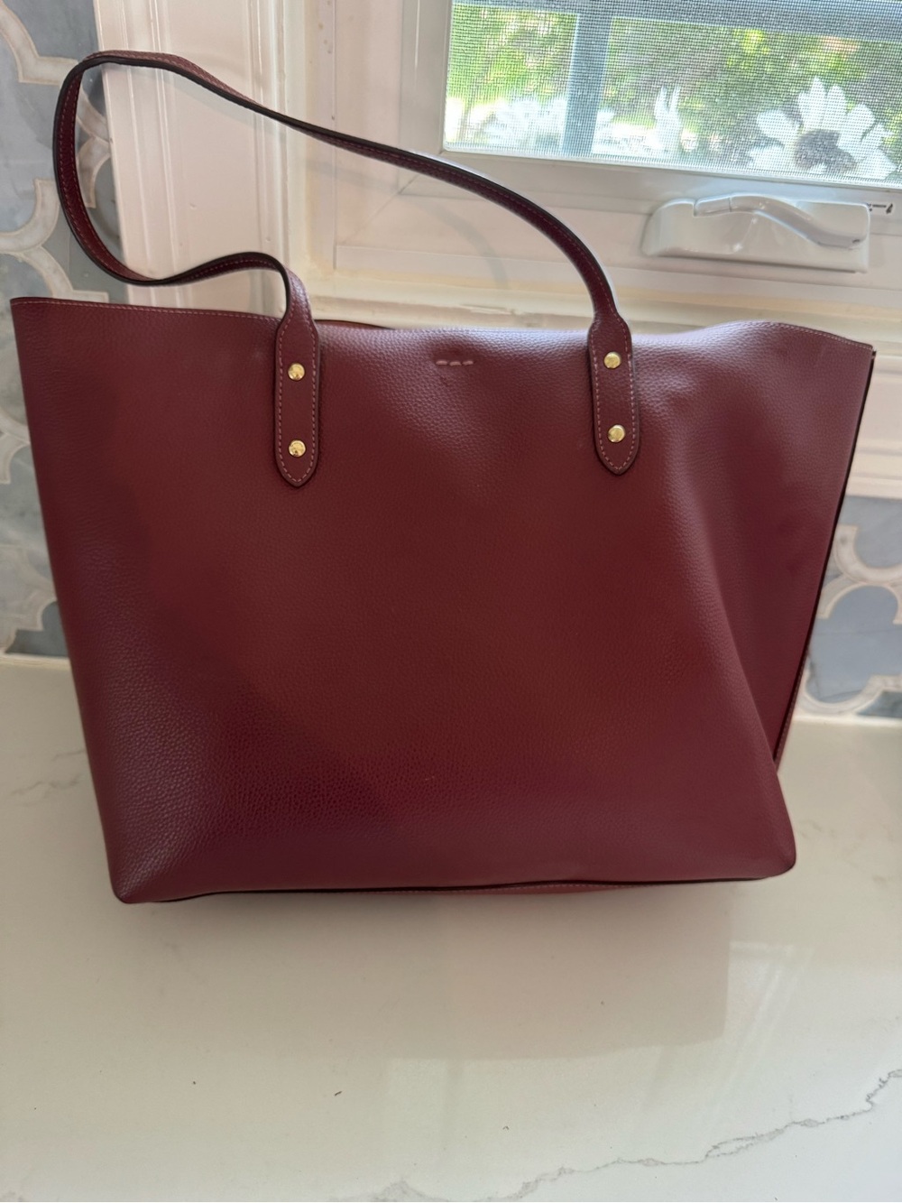 Coach Large Leather Tote in Deep Wine and Blush - Picture 2 of 5